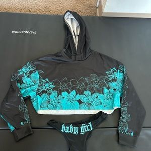 Small size Cropped Hoodie Rave Set Blue/Black